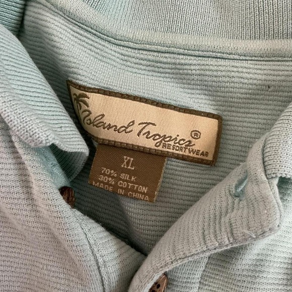 Island‎ Tropics Resort Wear Silk Cotton Polo Shirt Mens XL Short Sleeve - Picture 3 of 3